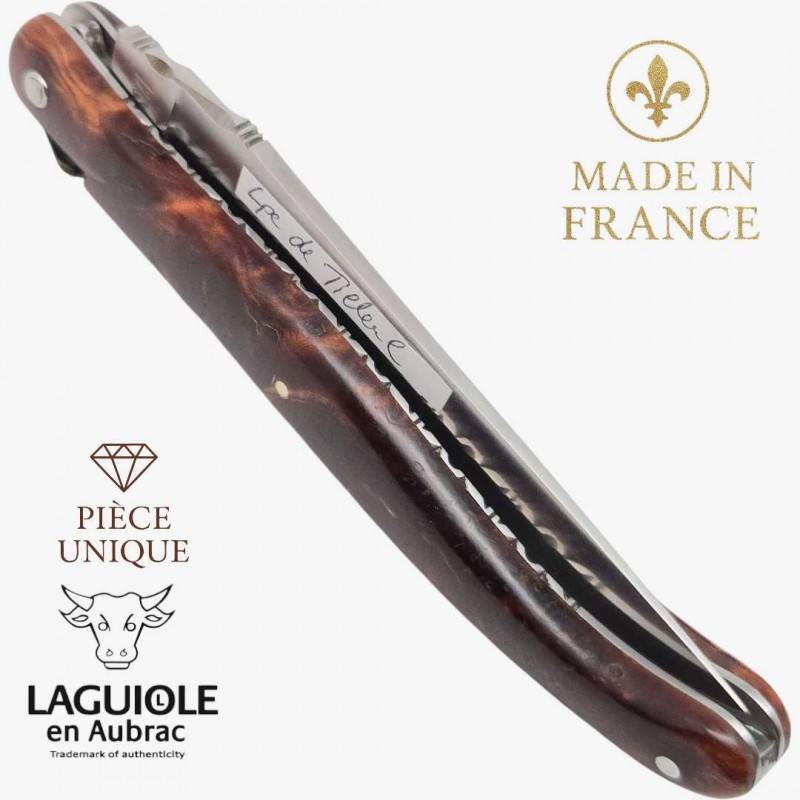 Couteau Laguiole en Aubrac pièce unique loupe tilleul Couteau Laguiole en Aubrac pièce unique loupe tilleul