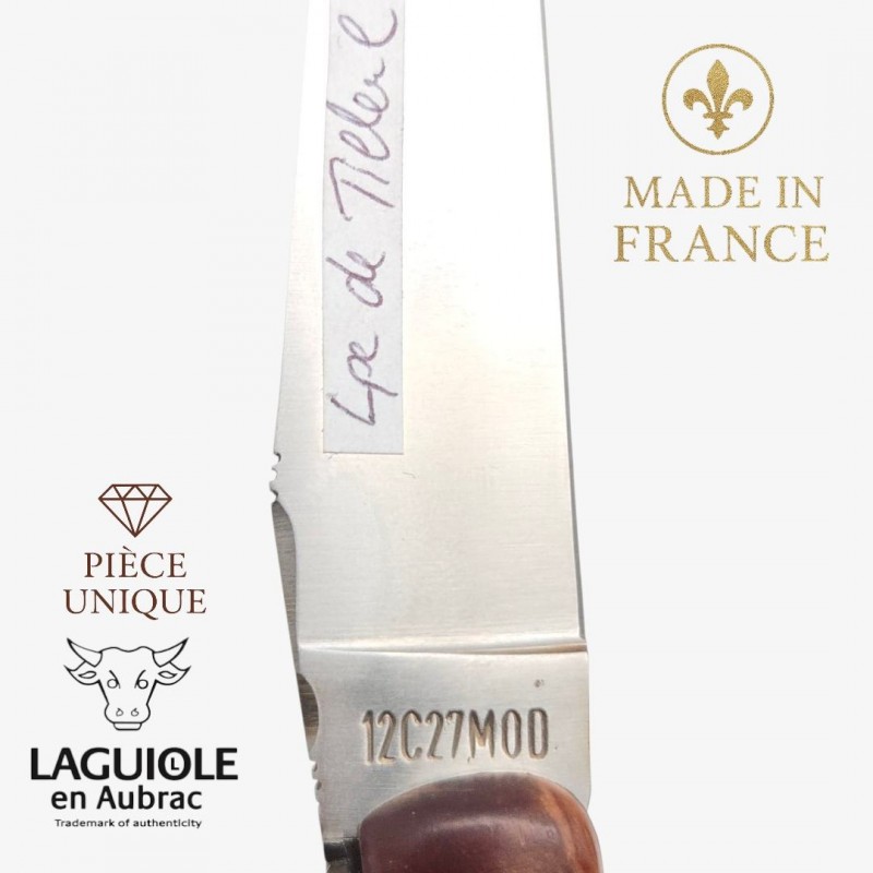 Couteau Laguiole en Aubrac pièce unique loupe tilleul Couteau Laguiole en Aubrac pièce unique loupe tilleul