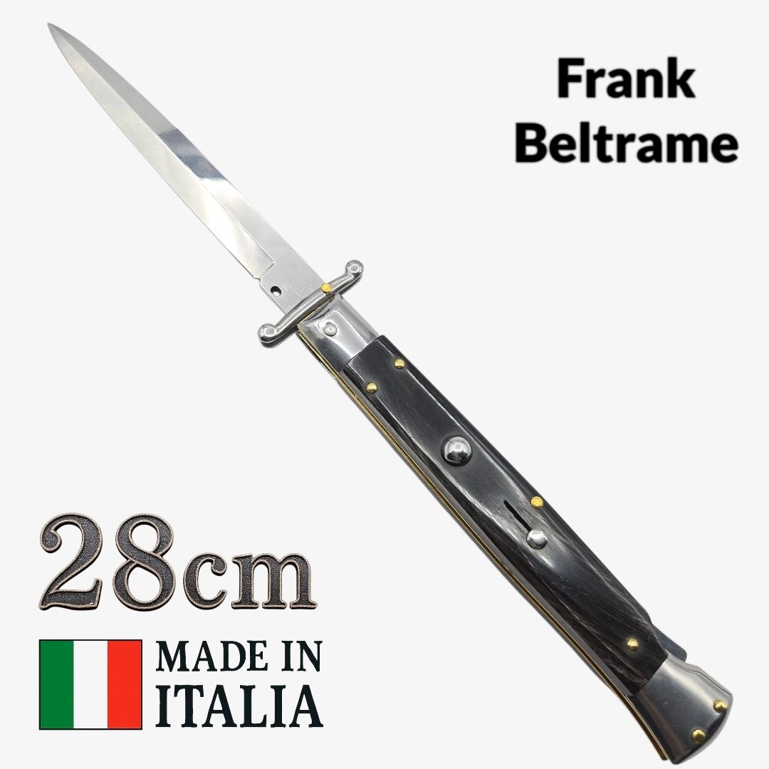 Stiletto automatique Frank Beltrame 28 cm – Corne de buffle– Garde basculante – Exclusivité Mister Couteau