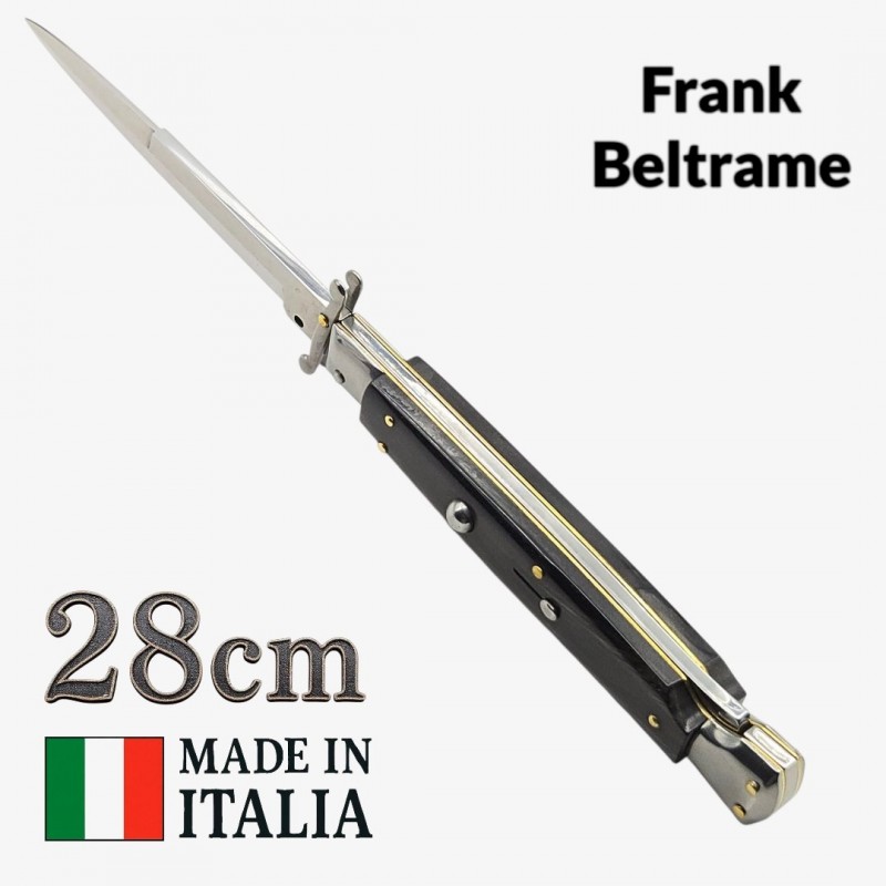 Stiletto automatique Frank Beltrame 28 cm – Corne de buffle– Garde basculante – Exclusivité Mister Couteau Stiletto automatique Frank Beltrame 28 cm – Corne de buffle– Garde basculante – Exclusivité Mister Couteau
