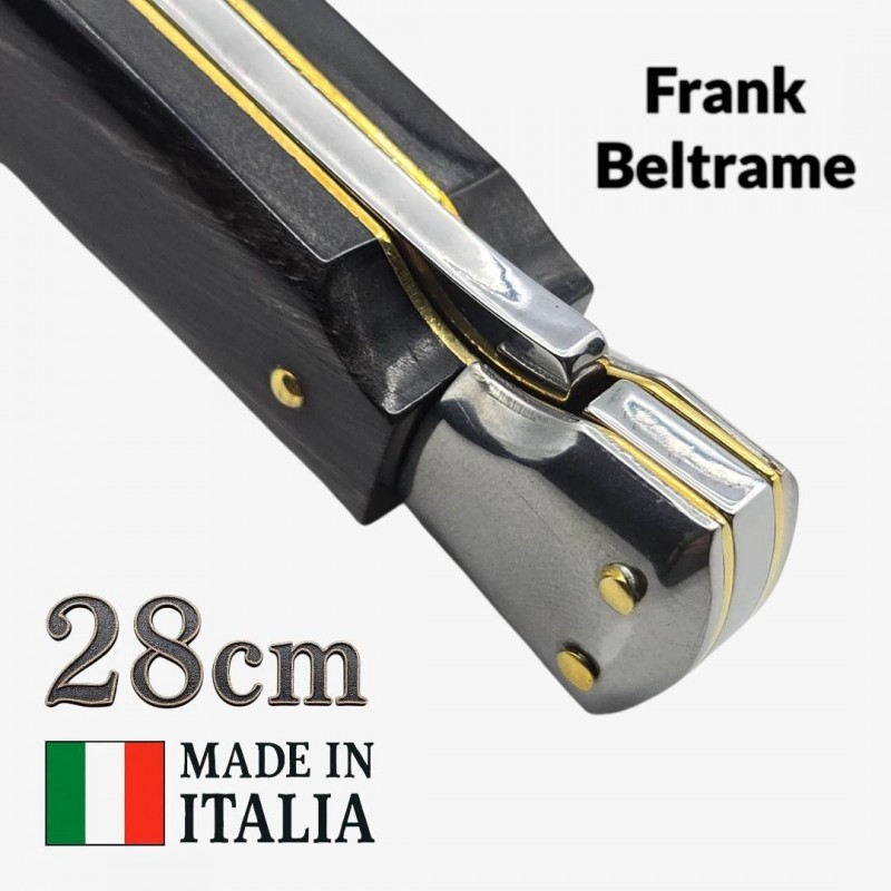 Stiletto automatique Frank Beltrame 28 cm – Corne de buffle– Garde basculante – Exclusivité Mister Couteau Stiletto automatique Frank Beltrame 28 cm – Corne de buffle– Garde basculante – Exclusivité Mister Couteau