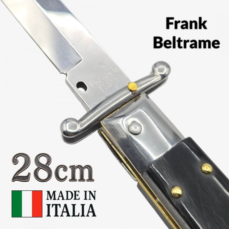 Stiletto automatique Frank Beltrame 28 cm – Corne de buffle– Garde basculante – Exclusivité Mister Couteau Stiletto automatique Frank Beltrame 28 cm – Corne de buffle– Garde basculante – Exclusivité Mister Couteau