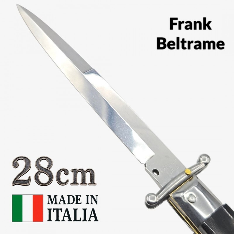 Stiletto automatique Frank Beltrame 28 cm – Corne de buffle– Garde basculante – Exclusivité Mister Couteau Stiletto automatique Frank Beltrame 28 cm – Corne de buffle– Garde basculante – Exclusivité Mister Couteau