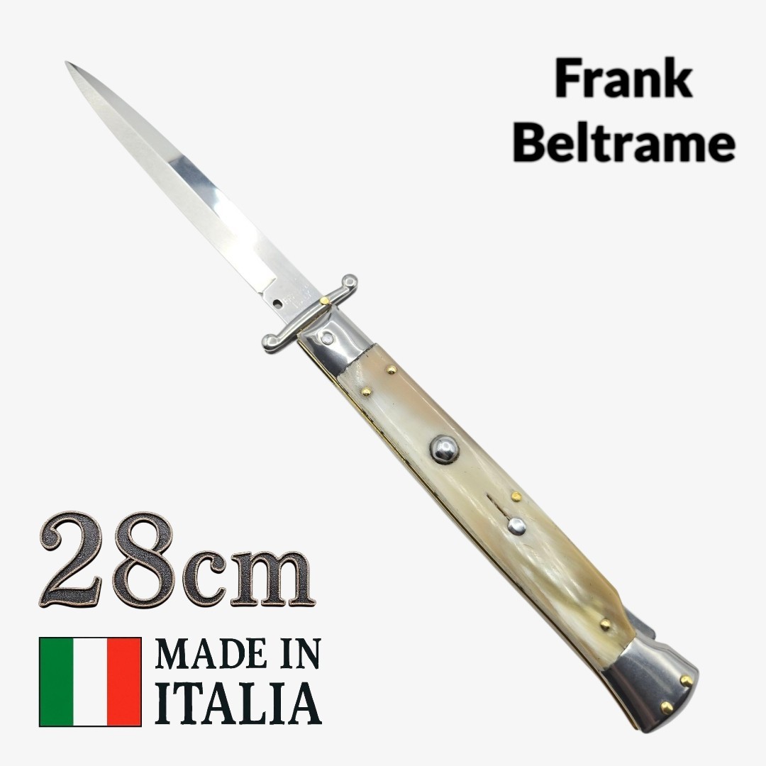 Stiletto automatique Frank Beltrame 28 cm – Corne blonde– Garde basculante – Exclusivité Mister Couteau