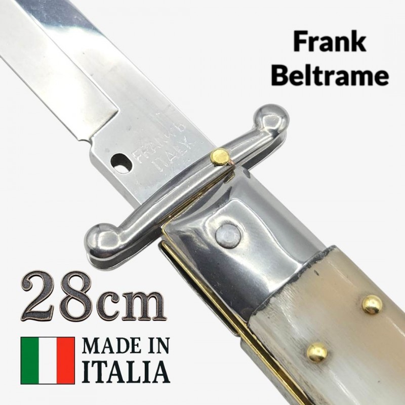 Stiletto automatique Frank Beltrame 28 cm – Corne blonde– Garde basculante – Exclusivité Mister Couteau Stiletto automatique Frank Beltrame 28 cm – Corne blonde– Garde basculante – Exclusivité Mister Couteau