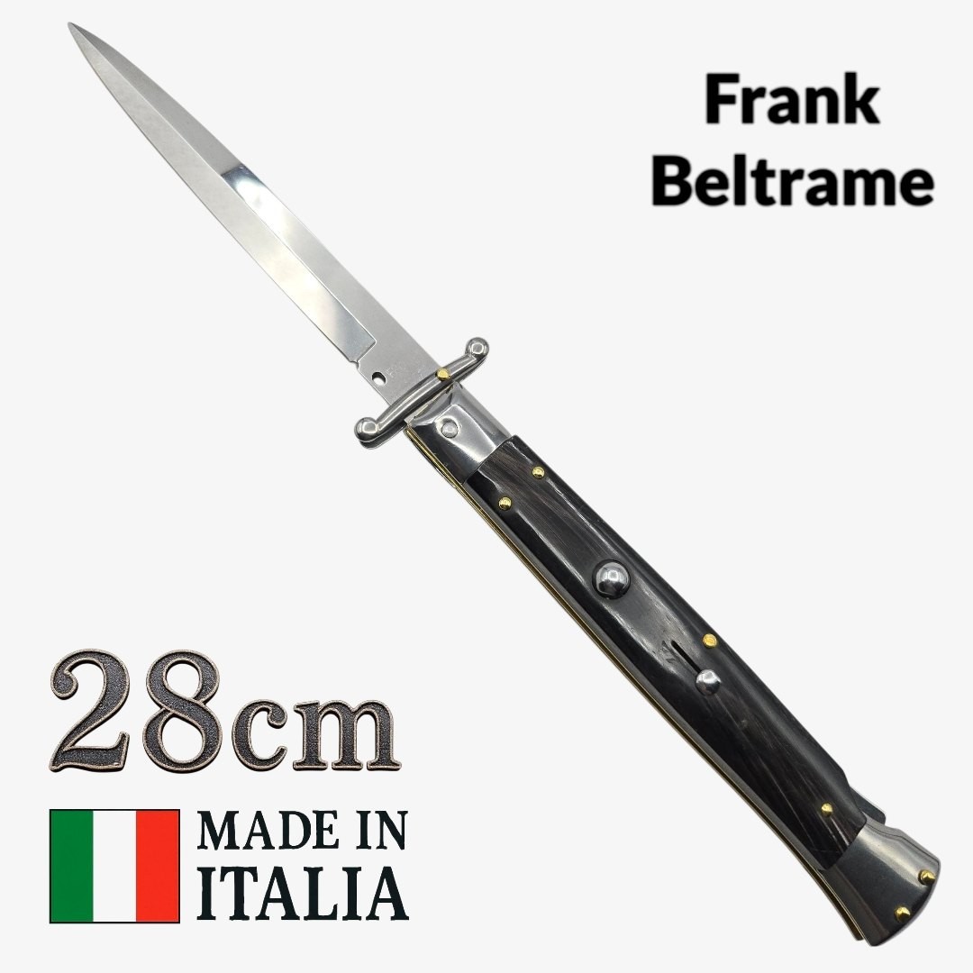 Couteau Stiletto automatique Frank Beltrame 28 cm – Corne de buffle 2– Garde basculante – Exclusivité Mister Couteau