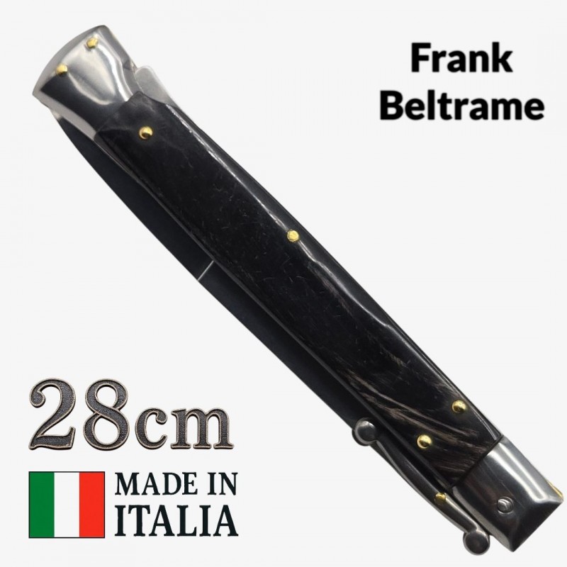 Couteau Stiletto automatique Frank Beltrame 28 cm – Corne de buffle 2– Garde basculante – Exclusivité Mister Couteau