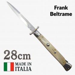 Couteau automatique italien Frank Beltrame – 28 cm – Manche corne blonde & lame baïonnette