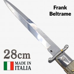 Couteau automatique italien Frank Beltrame – 28 cm – Manche corne blonde & lame baïonnette
