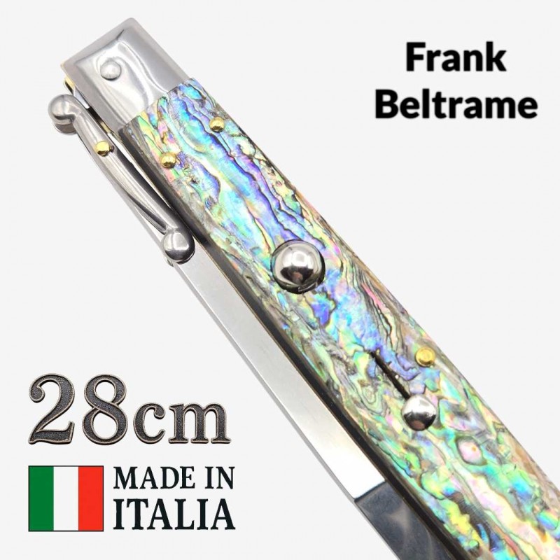 Stiletto automatique Frank Beltrame 28 cm – Abalone 2 – Garde basculante – Exclusivité Mister Couteau Stiletto automatique Frank Beltrame 28 cm – Abalone 2 – Garde basculante – Exclusivité Mister Couteau