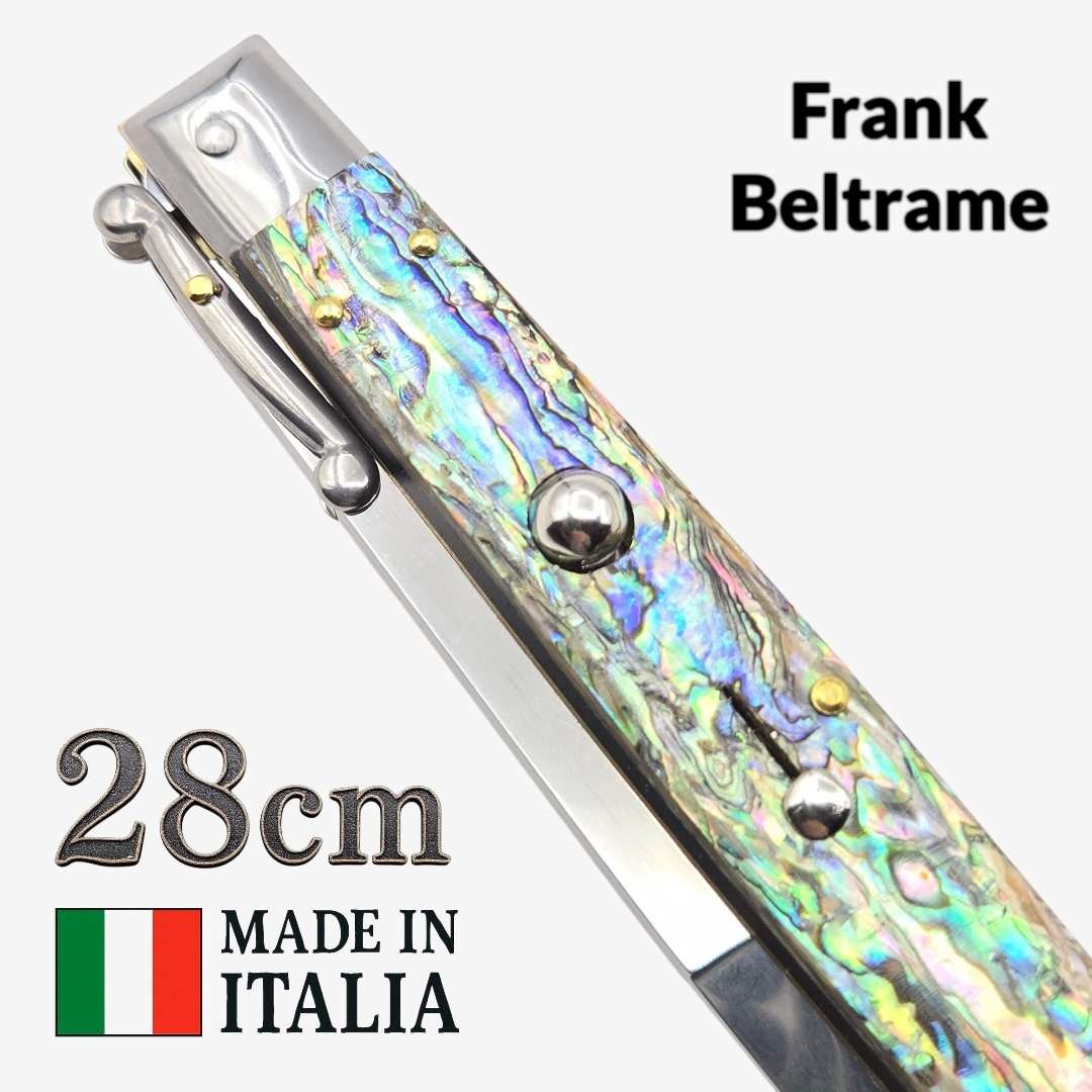 Stiletto automatique Frank Beltrame 28 cm – Abalone 2 – Garde basculante – Exclusivité Mister Couteau