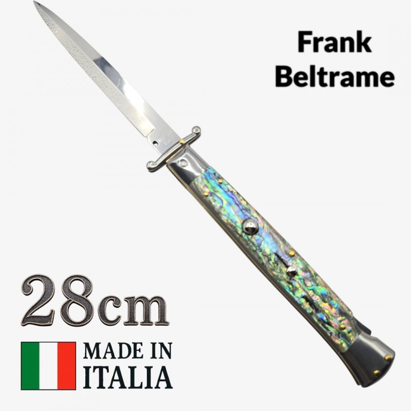 Stiletto automatique Frank Beltrame 28 cm – Abalone 2 – Garde basculante – Exclusivité Mister Couteau Stiletto automatique Frank Beltrame 28 cm – Abalone 2 – Garde basculante – Exclusivité Mister Couteau
