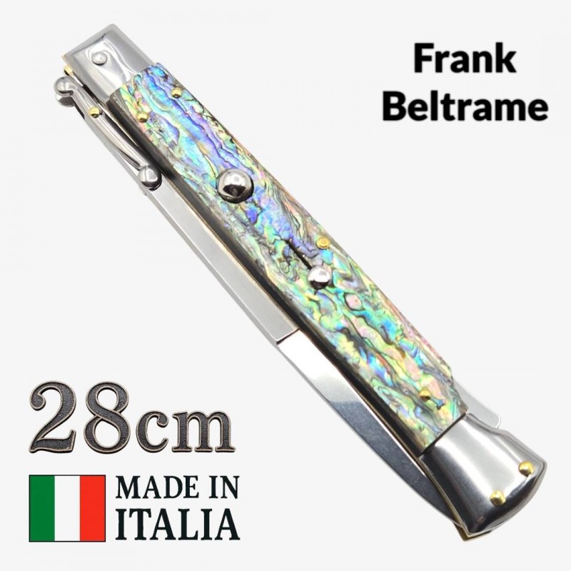 Stiletto automatique Frank Beltrame 28 cm – Abalone 2 – Garde basculante – Exclusivité Mister Couteau Stiletto automatique Frank Beltrame 28 cm – Abalone 2 – Garde basculante – Exclusivité Mister Couteau