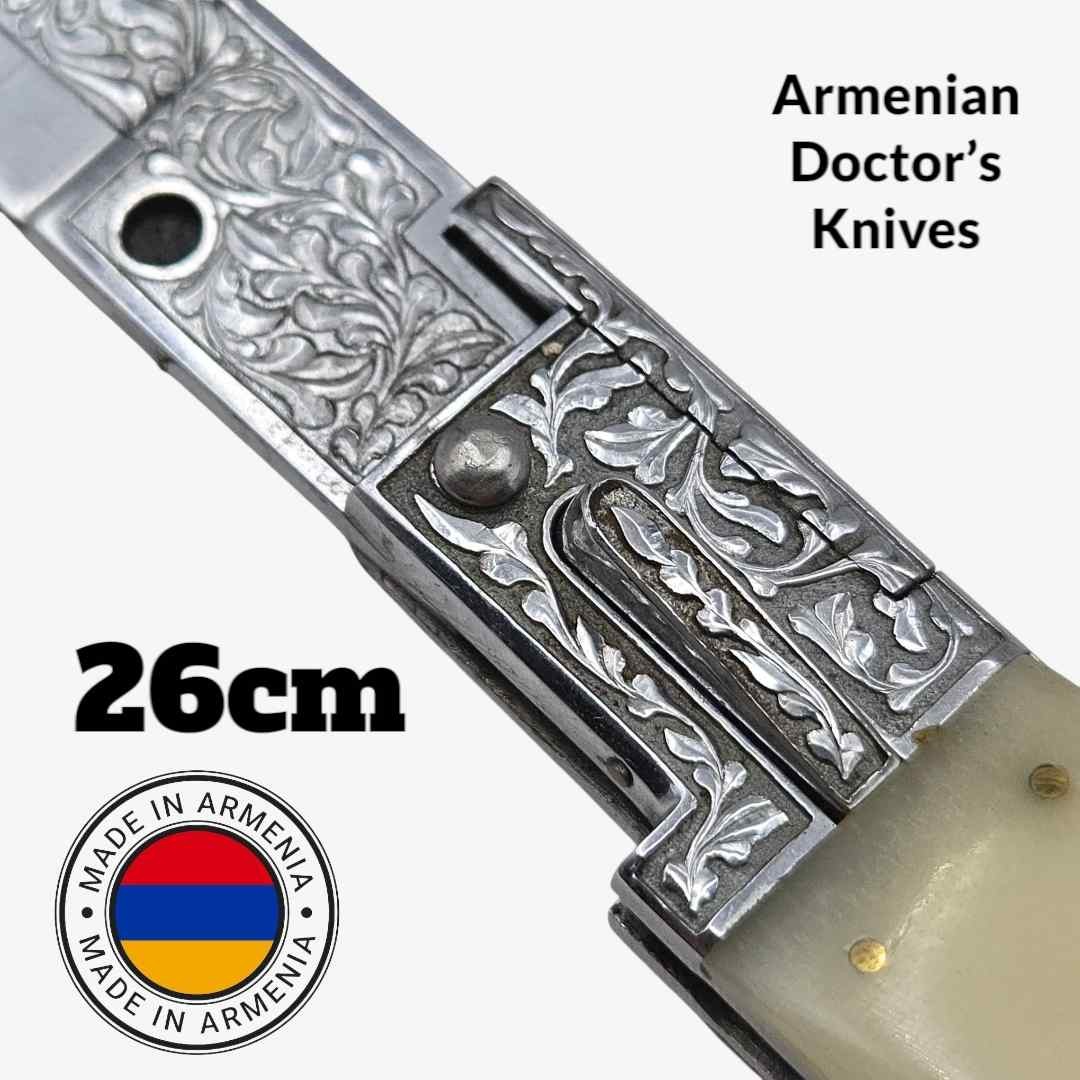 Couteau automatique switchblade custom Armenian Doctor Knife os gravé 26 cm