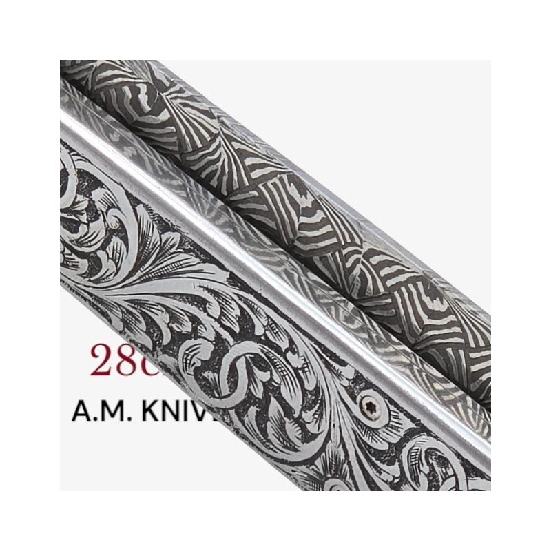 Exceptionnel couteau automatique entièrement gravé damas mosaïque AM KNIVES 28cm Exceptionnel couteau automatique entièrement gravé damas mosaïque AM KNIVES 28cm
