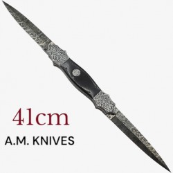 Exceptionnel couteau automatique AM KNIVES double lame damas 41cm