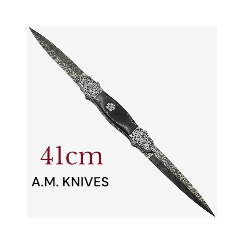Exceptionnel couteau automatique AM KNIVES double lame damas 41cm Exceptionnel couteau automatique AM KNIVES double lame damas 41cm