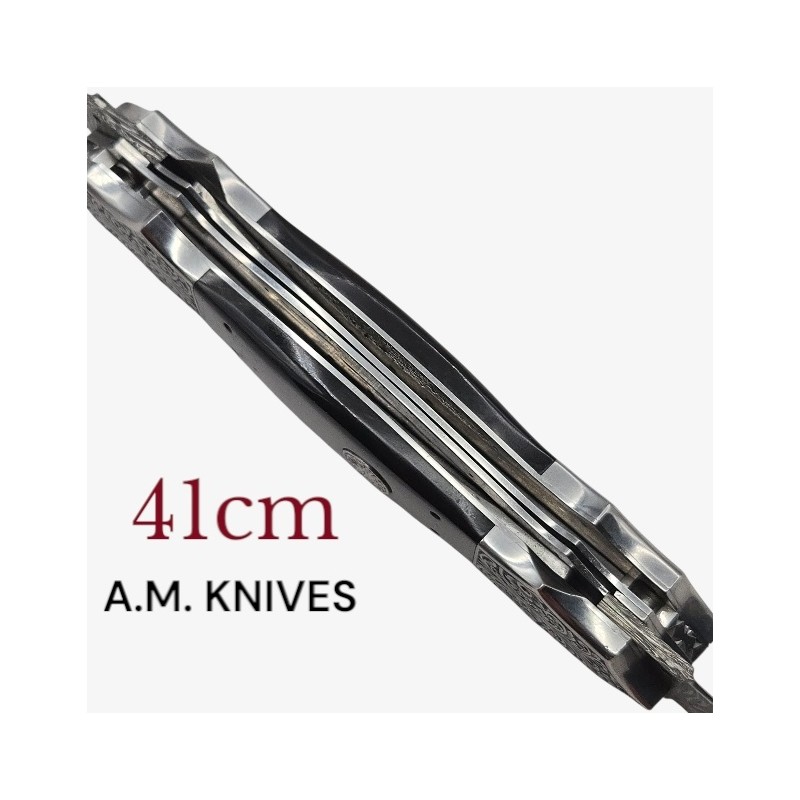 Exceptionnel couteau automatique AM KNIVES double lame damas 41cm Exceptionnel couteau automatique AM KNIVES double lame damas 41cm