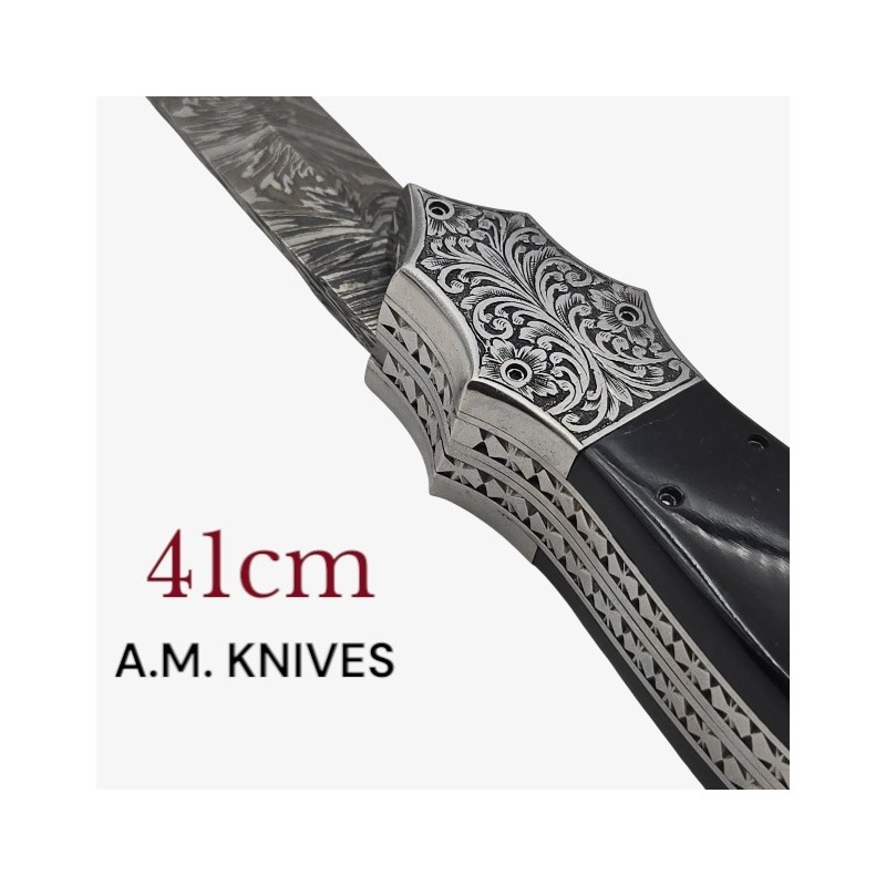Exceptionnel couteau automatique AM KNIVES double lame damas 41cm Exceptionnel couteau automatique AM KNIVES double lame damas 41cm
