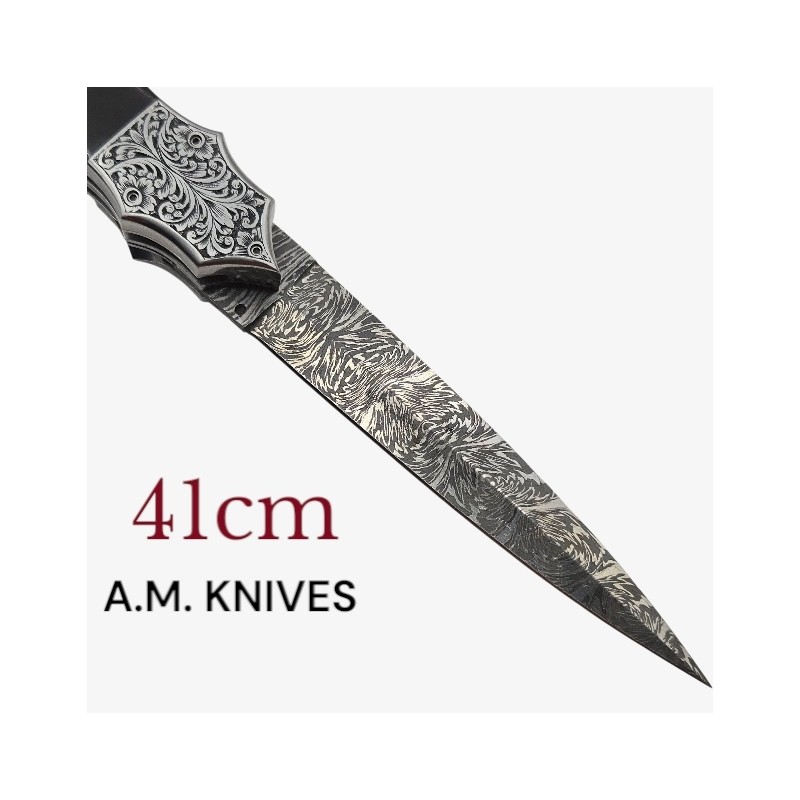 Exceptionnel couteau automatique AM KNIVES double lame damas 41cm Exceptionnel couteau automatique AM KNIVES double lame damas 41cm