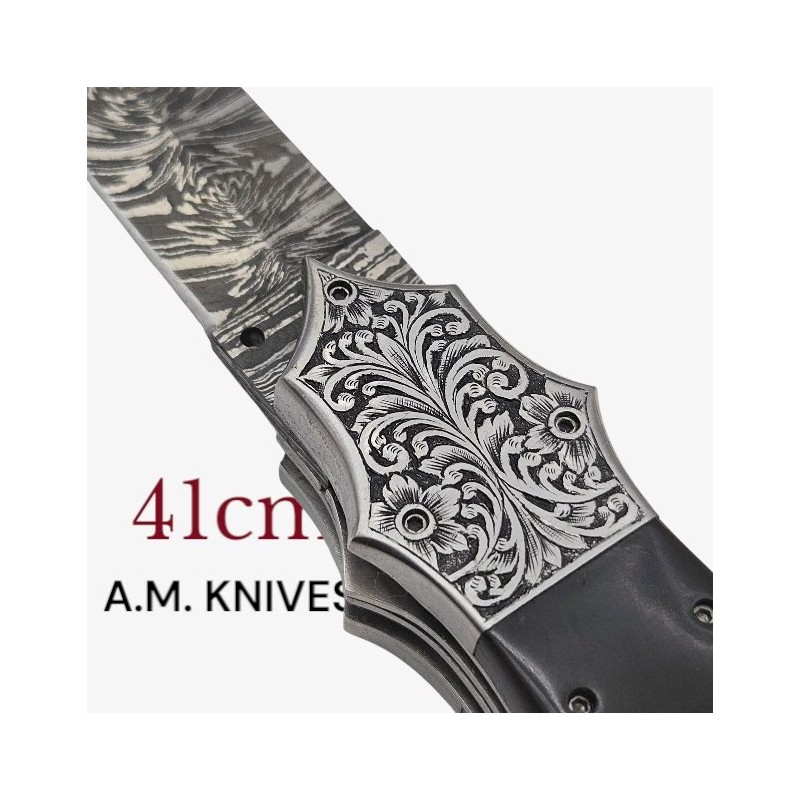 Exceptionnel couteau automatique AM KNIVES double lame damas 41cm Exceptionnel couteau automatique AM KNIVES double lame damas 41cm