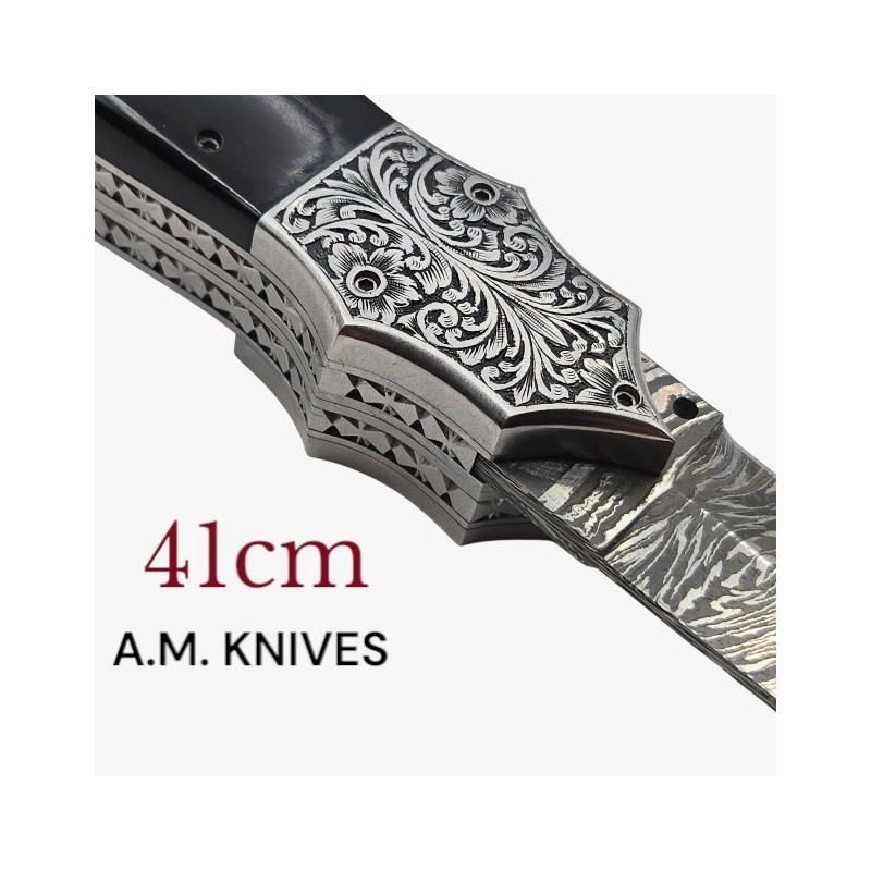 Exceptionnel couteau automatique AM KNIVES double lame damas 41cm Exceptionnel couteau automatique AM KNIVES double lame damas 41cm