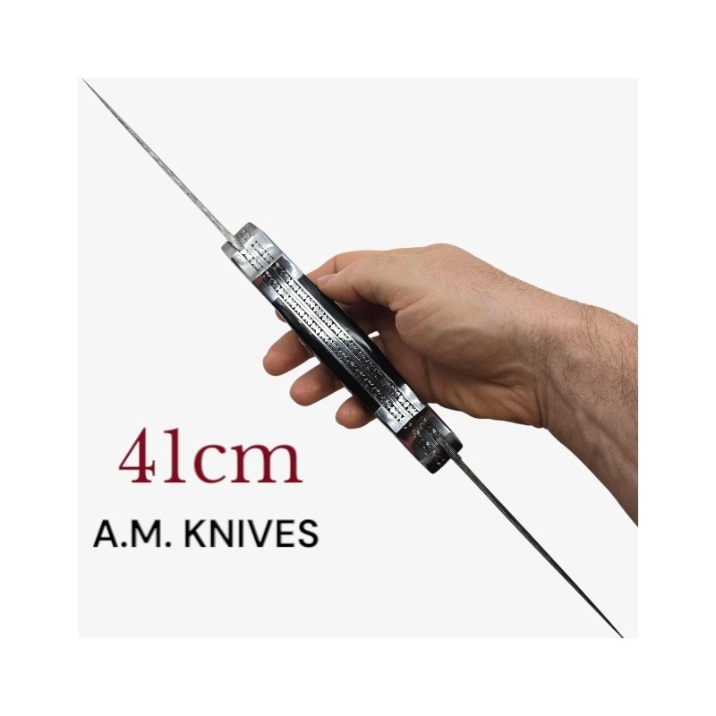 Exceptionnel couteau automatique AM KNIVES double lame damas 41cm Exceptionnel couteau automatique AM KNIVES double lame damas 41cm