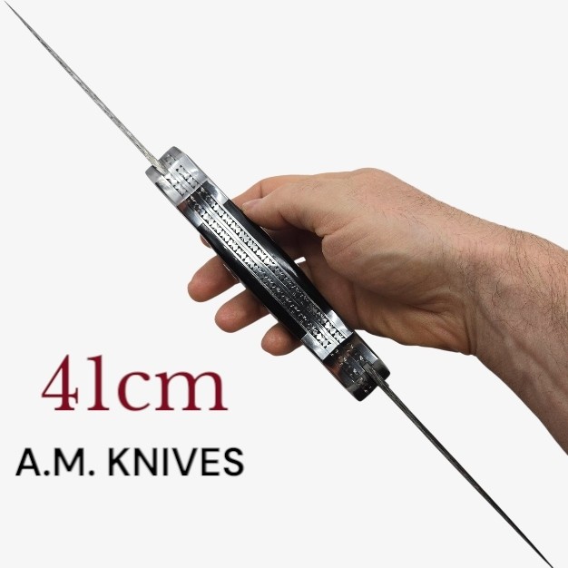 Exceptionnel couteau automatique AM KNIVES double lame damas 41cm