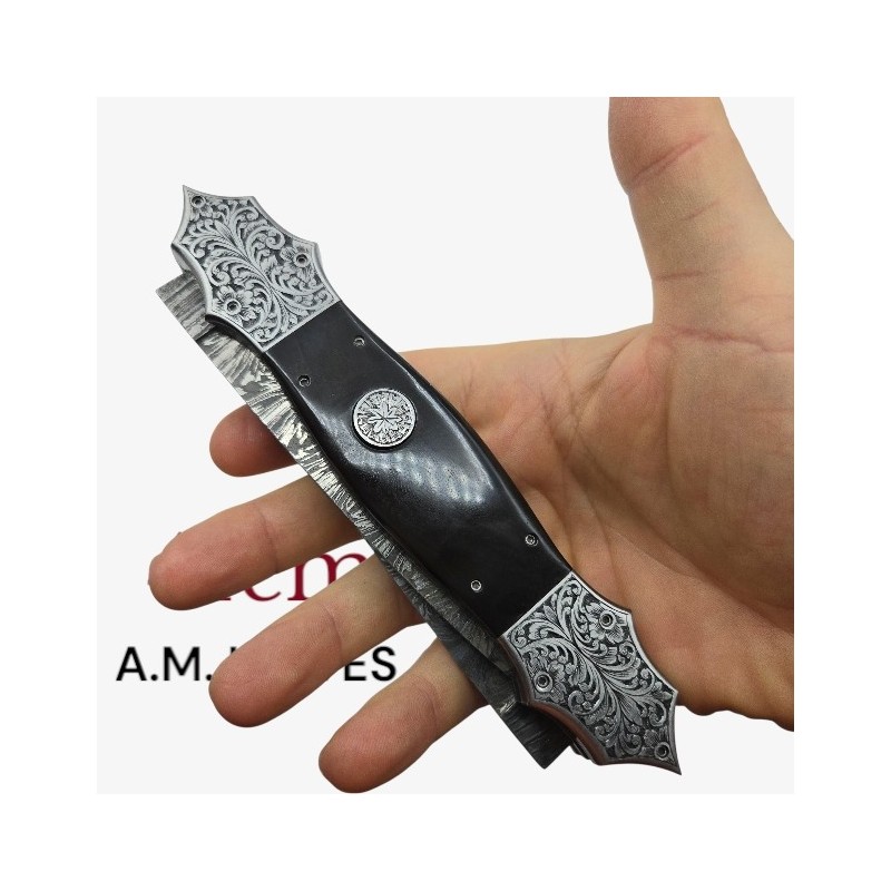 Exceptionnel couteau automatique AM KNIVES double lame damas 41cm Exceptionnel couteau automatique AM KNIVES double lame damas 41cm