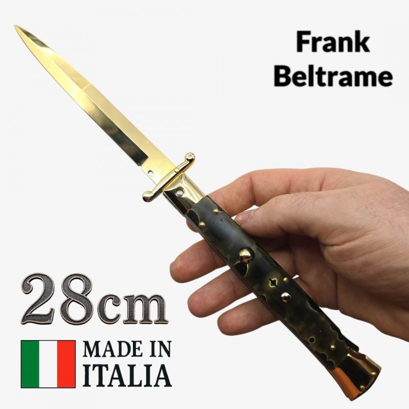 Couteau Stiletto automatique micarta gold Frank Beltrame 28 cm Couteau Stiletto automatique micarta gold Frank Beltrame 28 cm