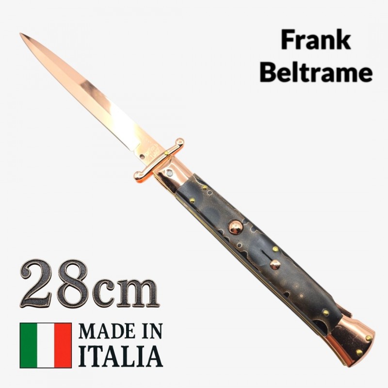 Couteau Stiletto automatique Frank Beltrame micarta cuivre 28 cm – Garde basculante Couteau Stiletto automatique Frank Beltrame micarta cuivre 28 cm – Garde basculante