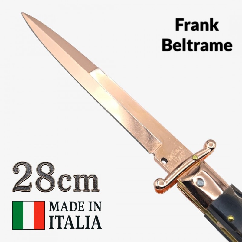 Couteau Stiletto automatique Frank Beltrame micarta cuivre 28 cm – Garde basculante Couteau Stiletto automatique Frank Beltrame micarta cuivre 28 cm – Garde basculante