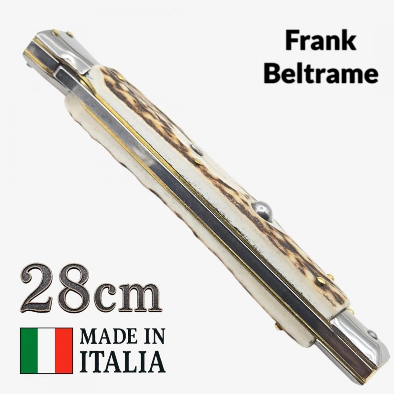Couteau Stiletto automatique bois cerf Frank Beltrame 28 cm – Garde basculante Couteau Stiletto automatique bois cerf Frank Beltrame 28 cm – Garde basculante