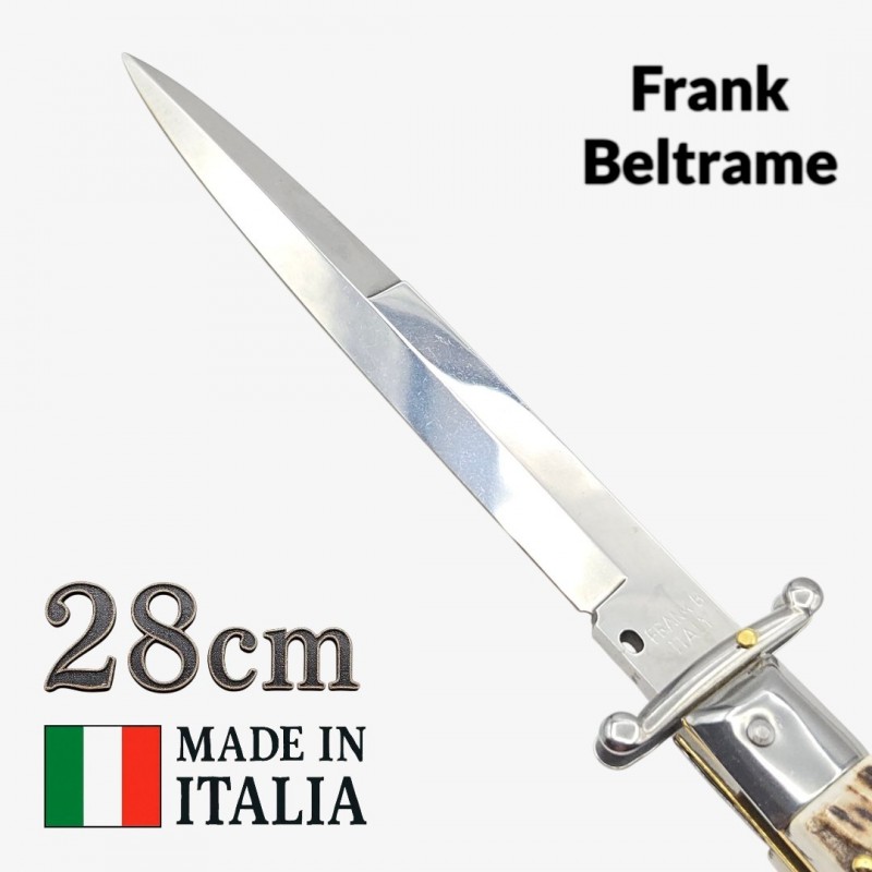 Couteau Stiletto automatique bois cerf Frank Beltrame 28 cm – Garde basculante Couteau Stiletto automatique bois cerf Frank Beltrame 28 cm – Garde basculante
