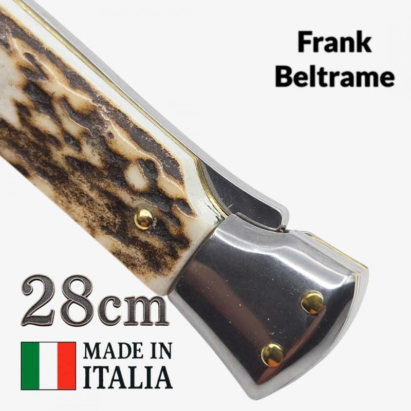 Couteau Stiletto automatique bois cerf Frank Beltrame 28 cm – Garde basculante Couteau Stiletto automatique bois cerf Frank Beltrame 28 cm – Garde basculante