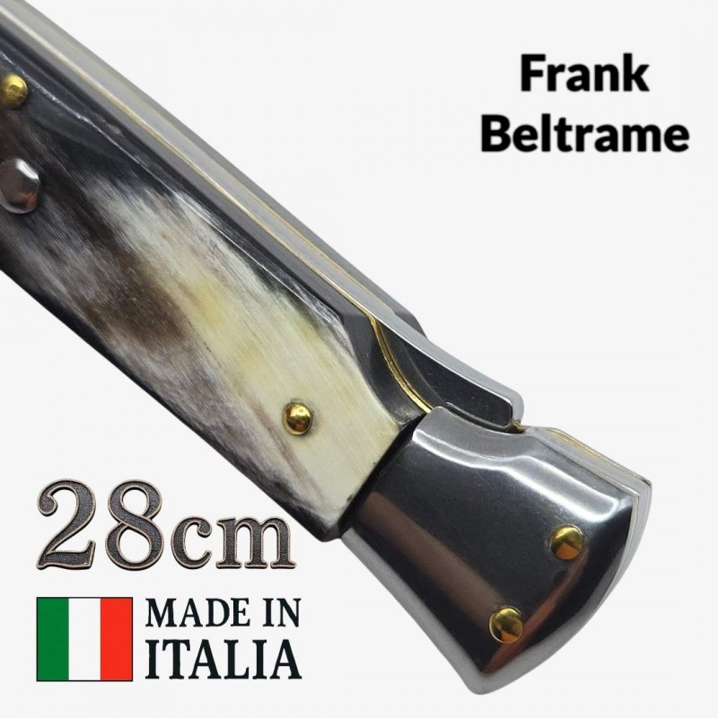Couteau Stiletto automatique Frank Beltrame corne Brésil 28 cm swinguard Couteau Stiletto automatique Frank Beltrame corne Brésil 28 cm swinguard