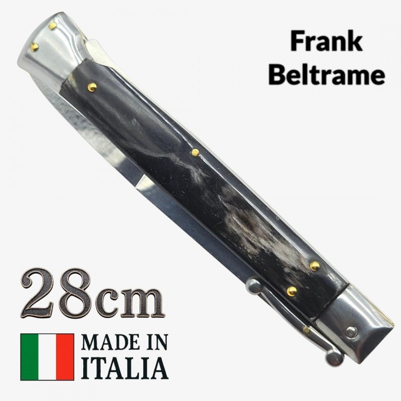 Couteau Stiletto automatique Frank Beltrame corne Brésil 28 cm swinguard Couteau Stiletto automatique Frank Beltrame corne Brésil 28 cm swinguard