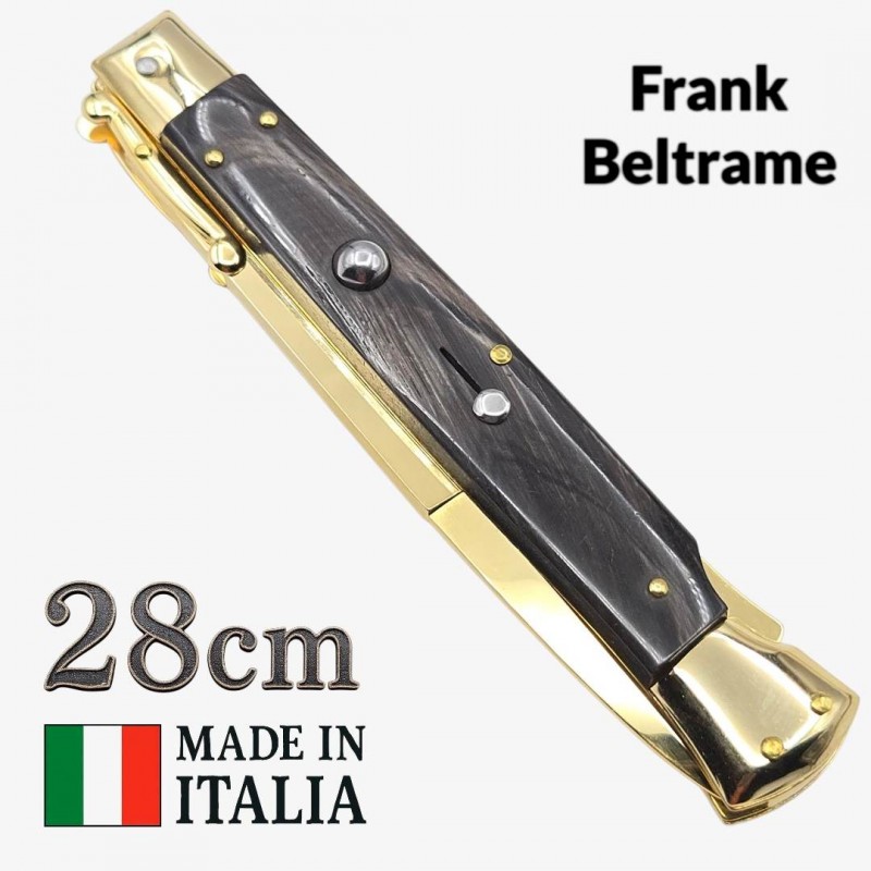 Couteau Stiletto automatique Frank Beltrame buffle gold 28 cm Couteau Stiletto automatique Frank Beltrame buffle gold 28 cm