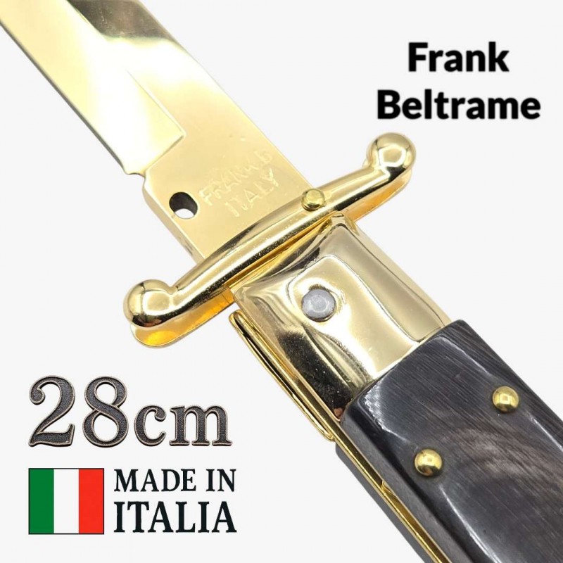 Couteau Stiletto automatique Frank Beltrame buffle gold 28 cm Couteau Stiletto automatique Frank Beltrame buffle gold 28 cm