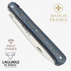 Couteau Laguiole Aubrac droit 13cm piece unique fibre de carbone bleu