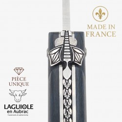 Couteau Laguiole Aubrac droit 13cm piece unique fibre de carbone bleu