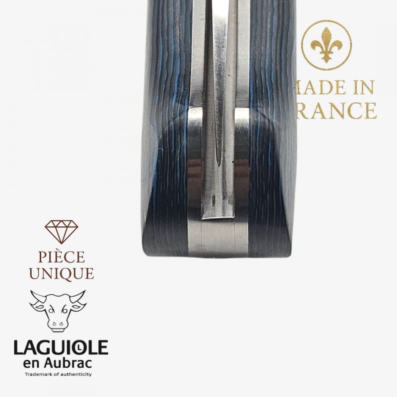 Couteau Laguiole Aubrac droit 13cm piece unique fibre de carbone bleu