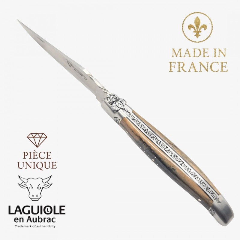 Couteau Laguiole en Aubrac croute ivoire  mammouth pièce unique