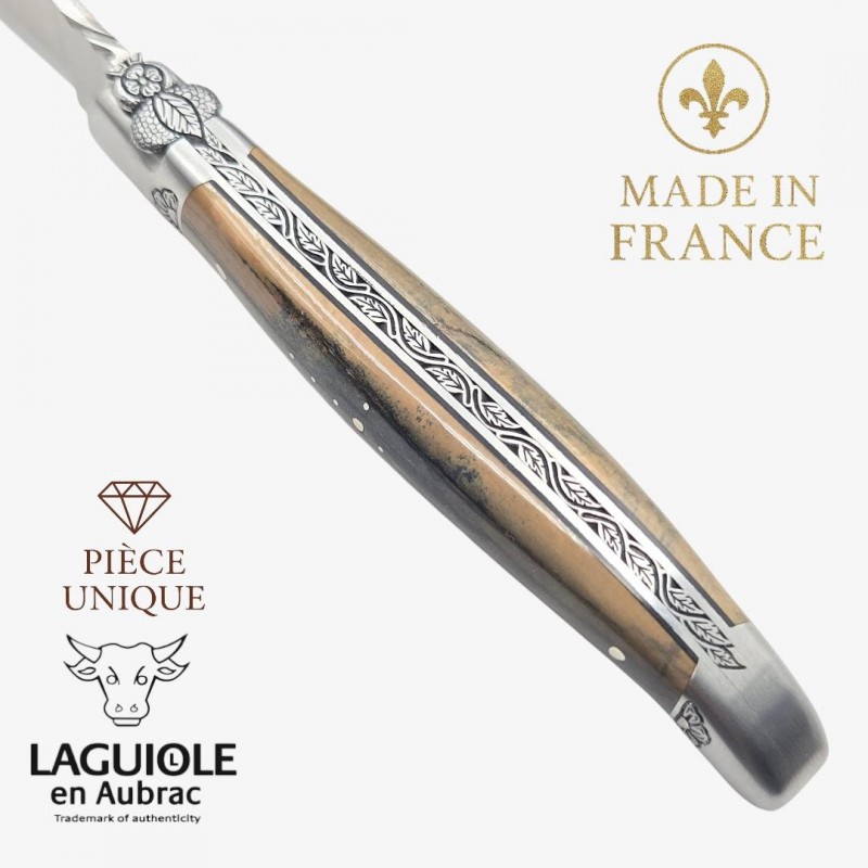 Couteau Laguiole en Aubrac croute ivoire  mammouth pièce unique