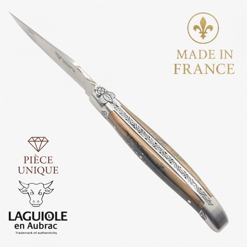 Couteau Laguiole en Aubrac croute ivoire  mammouth pièce unique