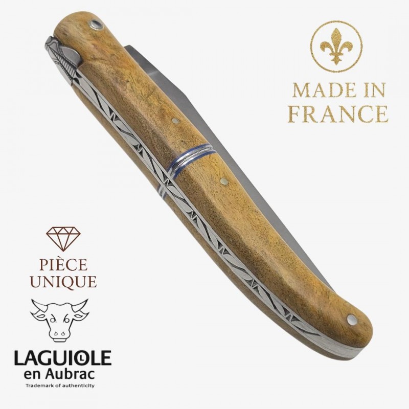 Couteau Laguiole en Aubrac pièce unique cheesewood bague centrale