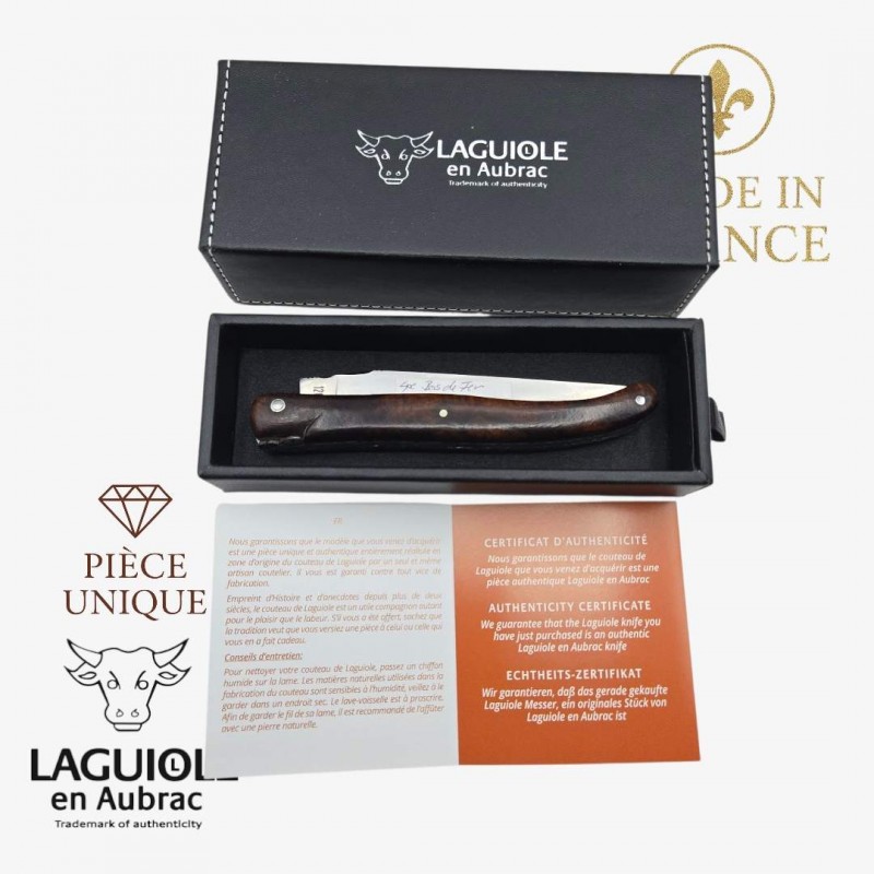 Couteau Laguiole en Aubrac pièce unique bois de fer