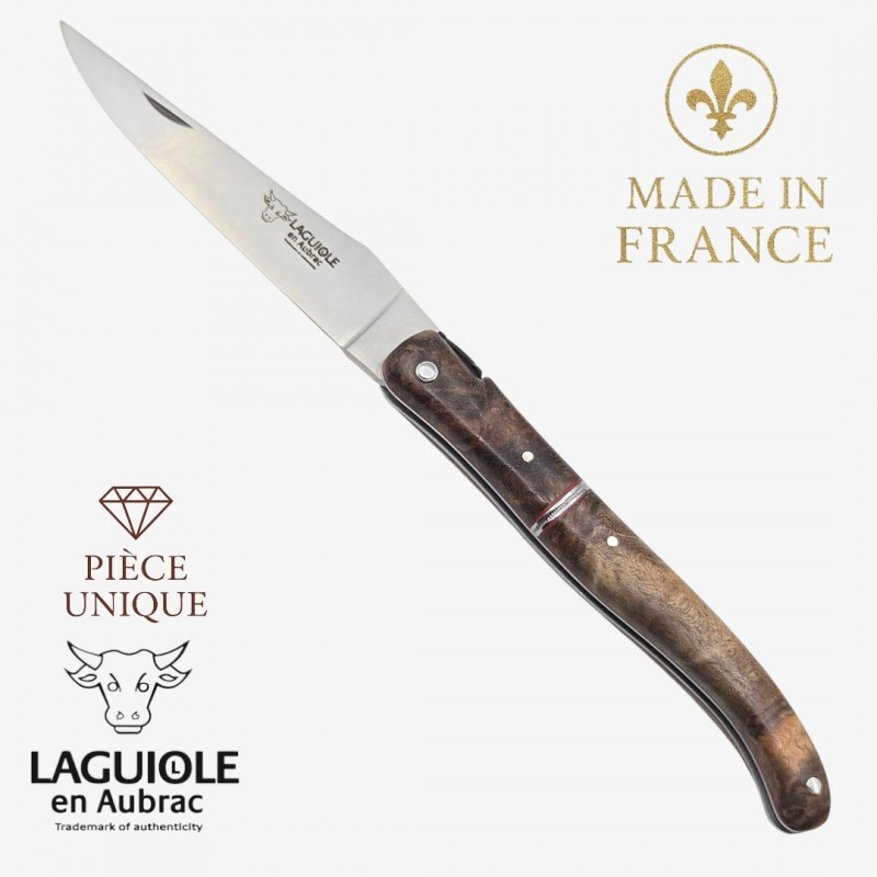 Couteau pliant Artisanal Laguiole en Aubrac pièce unique loupe Albizia