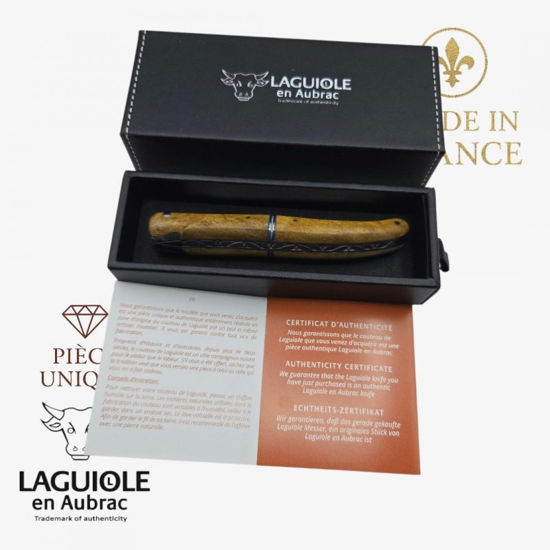Couteau pliant Artisanal Laguiole en Aubrac pièce unique loupe Albizia