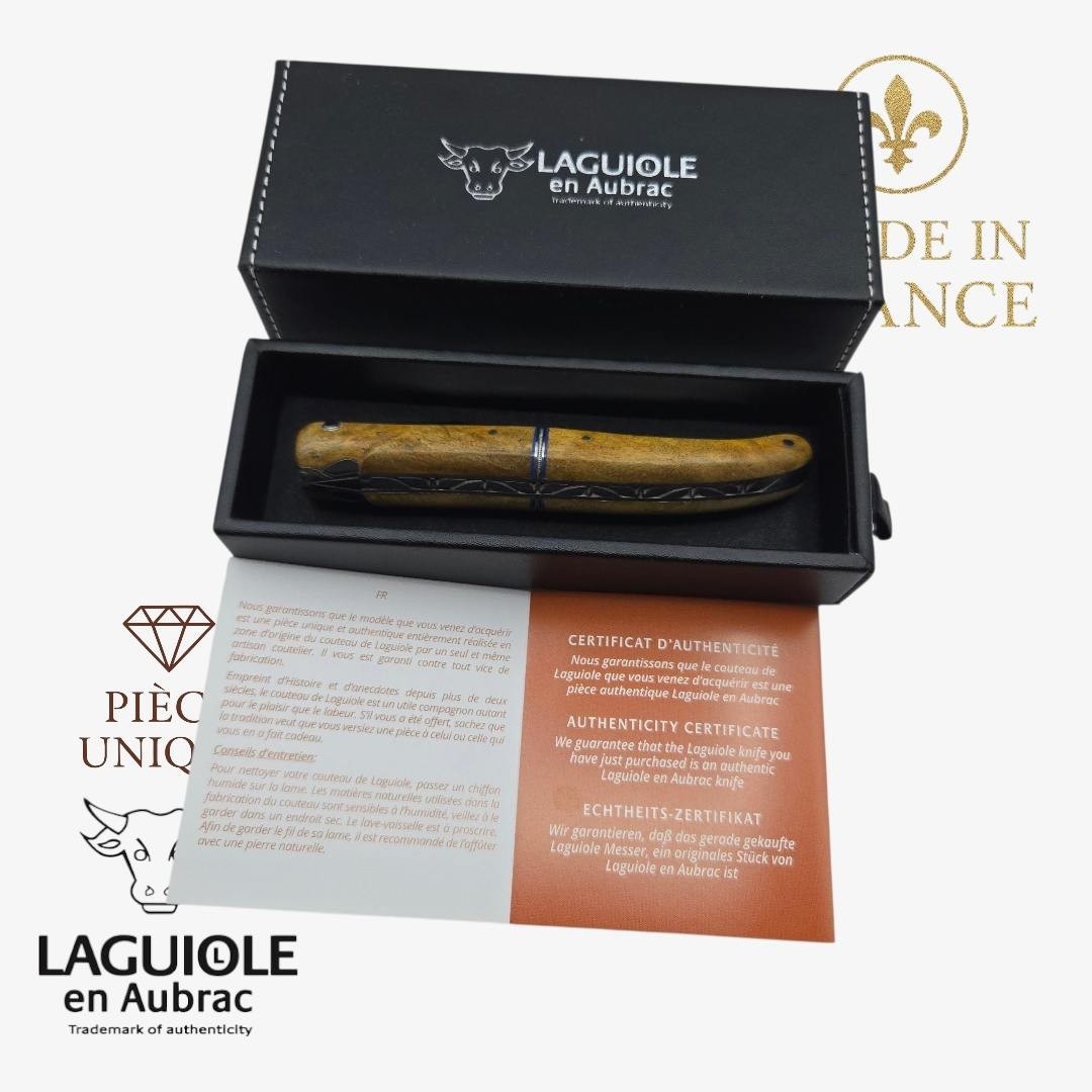 Couteau pliant Artisanal Laguiole en Aubrac pièce unique loupe Albizia